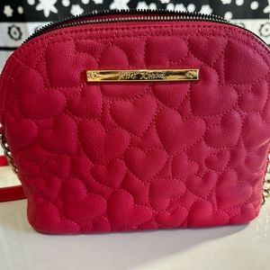 Betsy Johnson small red leather heart crossbody bag